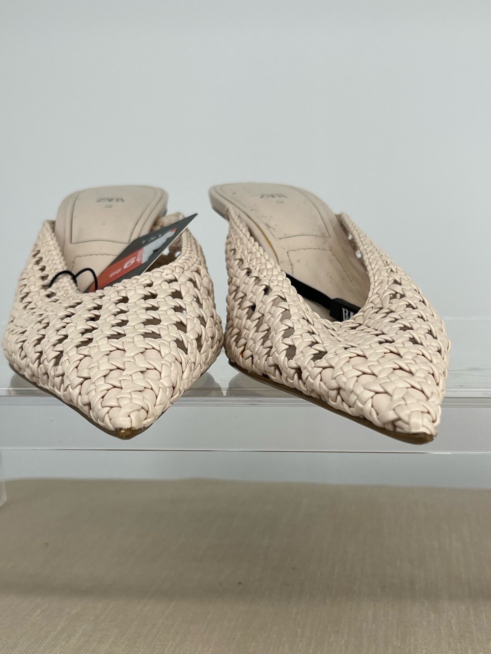Zara Woven Pointed-Toe Slip-On Mules in Beige - Picture 5 of 8